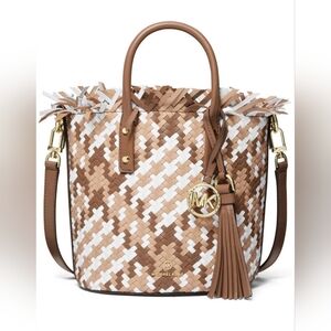 Michael Kors Medium Marley Woven Bucket Bag Tote Crossbody Leather